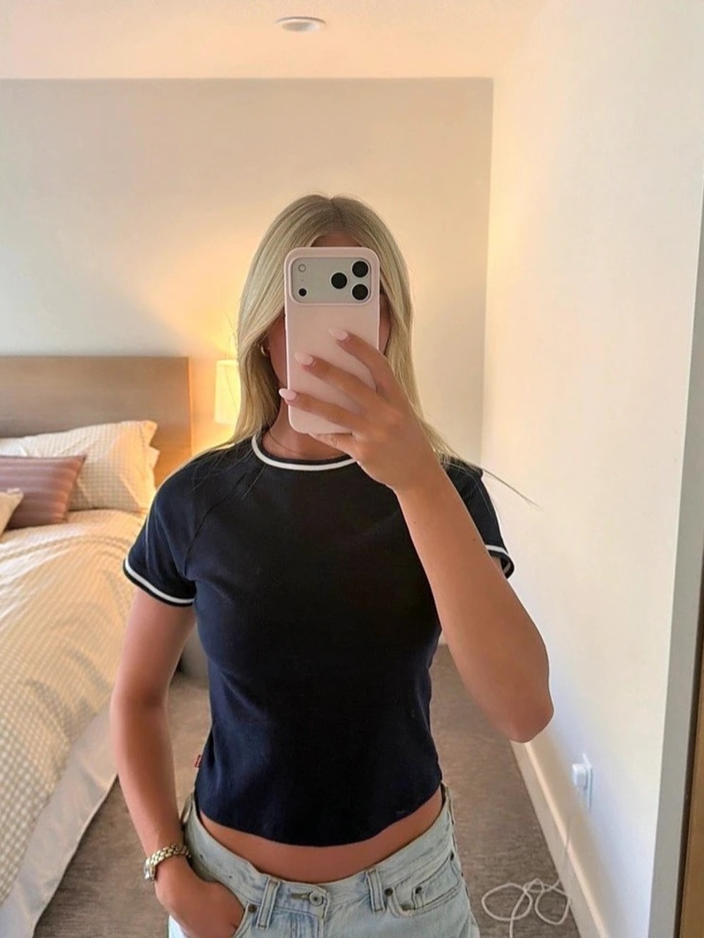 Levi's Contrast Trim Short Sleeve Top in Blue